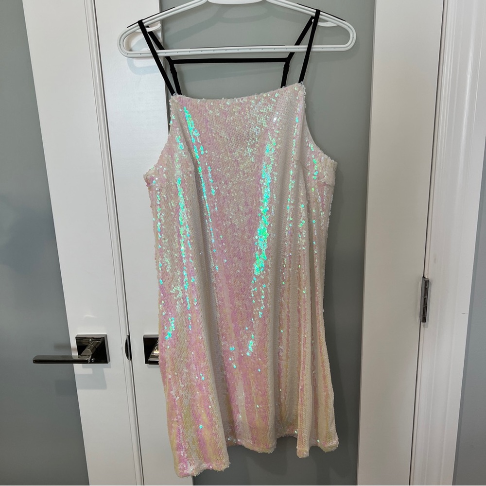 by CHAPTER Sequin WHITE / Pink Dress Womens Medium M Sleeveless NWT STRAPS